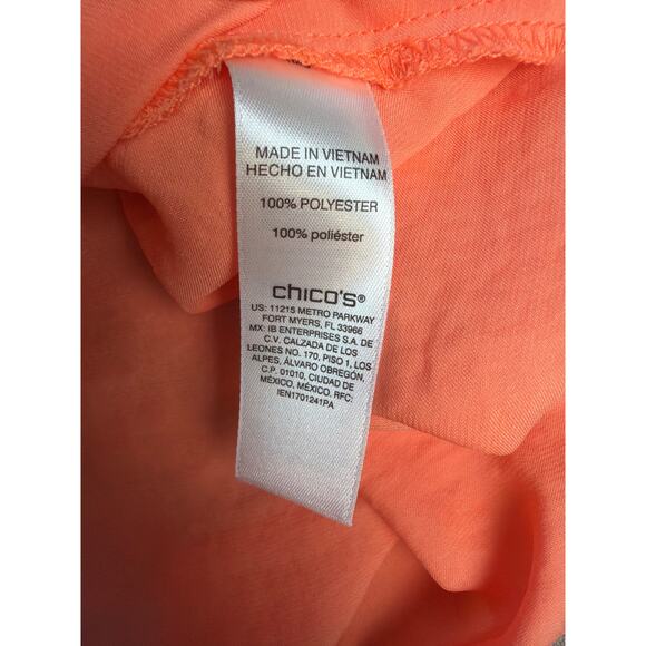 Chico’s Orange V-Neck Button-Up Top 3/4 Sleeve Ruffle Trim Blouse Women’s L - Picture 5 of 8